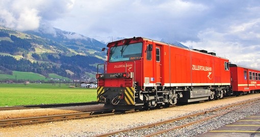 Famous red train goes by the Zillertal railway