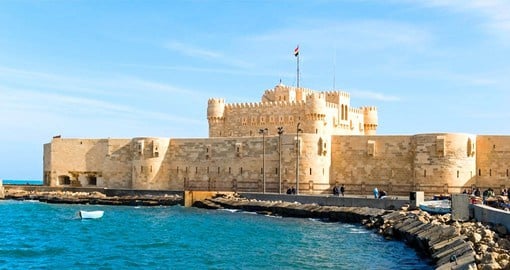 The 14th century Qaitbay Citadel in Alexandria sits on the site of the Pharos Lighthouse