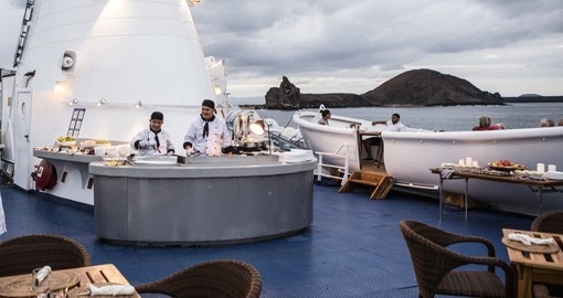 Enjoy some Al Fresco dining on the MV Legend on your Galapagos Tour