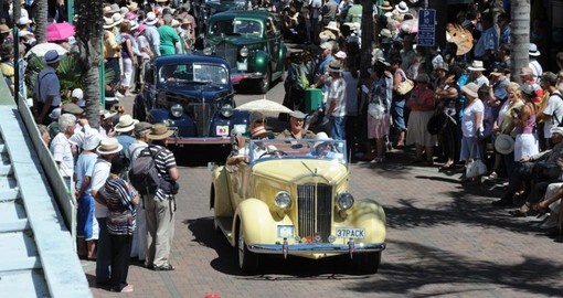 Old cars come out in mass during a parade in Napier