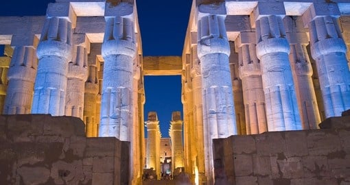 Viewing the Luxor temple at night makes for great photo opportunities on your Egypt vacation.
