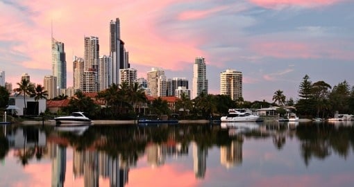 Surfers Paradise skyline at dawn is a must see on all Australian tours.
