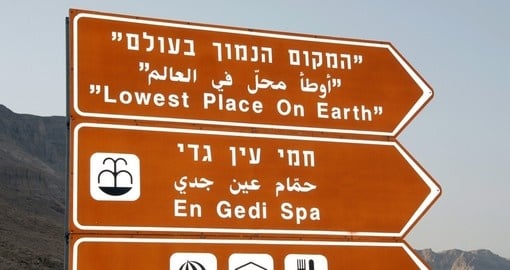 The lowest place on earth sign adjacent to the Dead Sea is a great photo opportunity while on your Israel vacation.