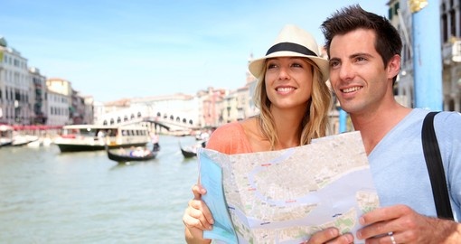 Cheerful tourists in Venice
