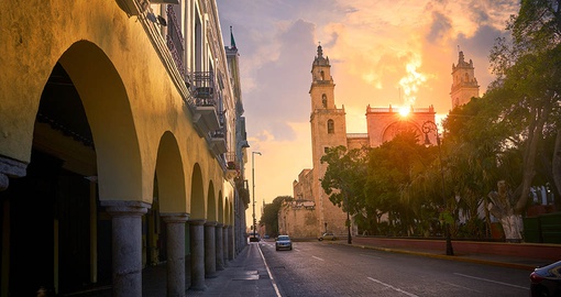 Street view of downtown Merida, Mexico.