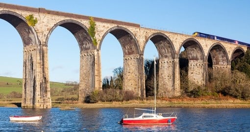 The 1908 railway viaduct at St Germans Cornwall England