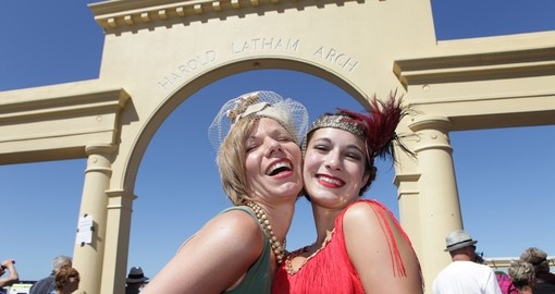 Two women in 20's costumes in Napier