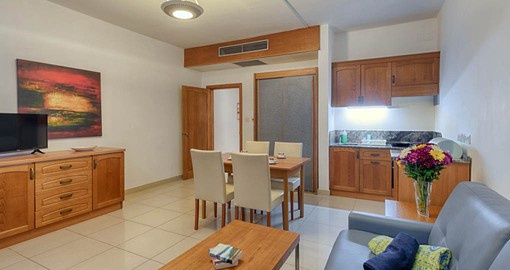 The spacious apartments include a fully-equipped kitchenette