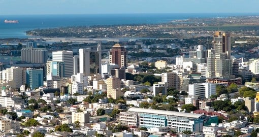 An aerial view of Port Louis and the starting point of your Mauritius vacation.