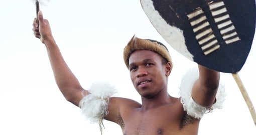 African Zulu Man holding traditional shield