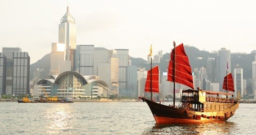 A cruise on a traditional junk is a popular activity on Hong Kong tours.