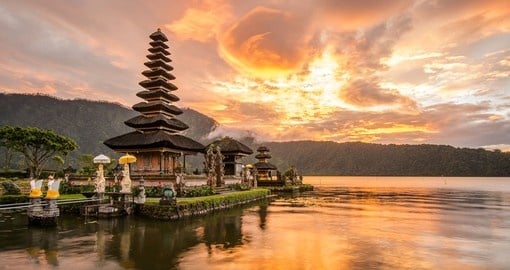 Pura Ulun Danu Bratan hindu temple on Bratan Lake is a popular Bali vacation inclusion