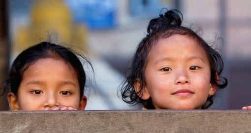 Nepalese schoolgirls playing outdoor