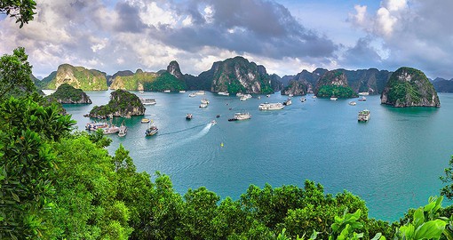 Part of the Gulf of Tonkin, Halong Bay includes more than 1,600 limestone islands