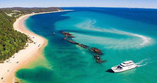 Moreton Island features sand dunes, shipwrecks and pristine beaches