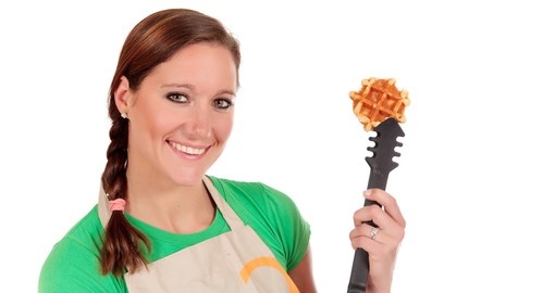 Women baking Belgium waffles