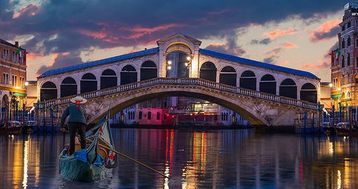 Glimpse a piece of history with the Rialto Bridge, the oldest of Venice's four bridges spanning the Grand Canal