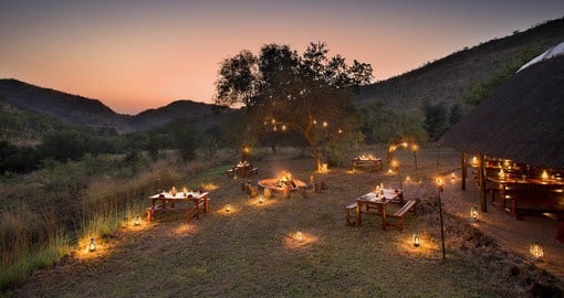 The boma is a social place where many stories of the bush are shared over a roaring fire