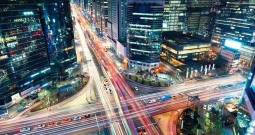 Night traffic speeds through Gangnam district