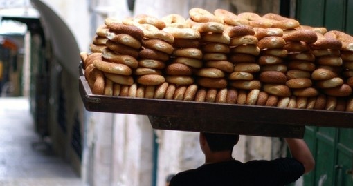 Seller of east bread on old Jerusalem street
