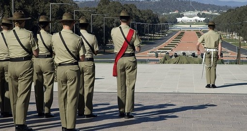Australian soldiers standing in front of the Australian War Museum