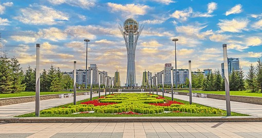 Stroll through Astana, the capital of Kazakhstan to admire the popular Baiterek Tower