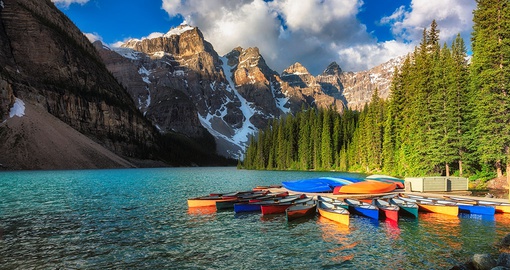 Canoes on Moraine Lake Banff, AB