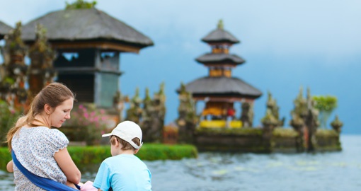 Enjoying views of beautiful Bali water temple at Bratan lake