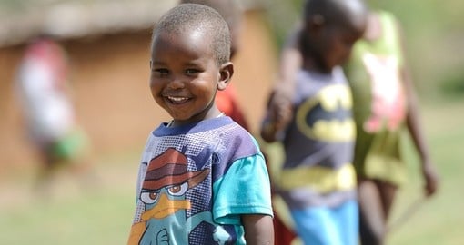 Visit with happy Massai children