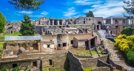 Visit the vast archaeological site at Pompeii in Italy’s Campania region