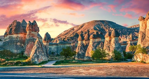 Cappadocia in central Turkey, known for its “fairy chimneys” rock formations