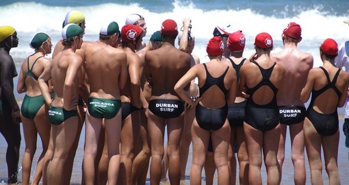 Group of young people practice lifeguard training in Durban