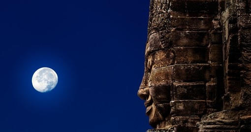 Stone sculpture of Buddha and the moon