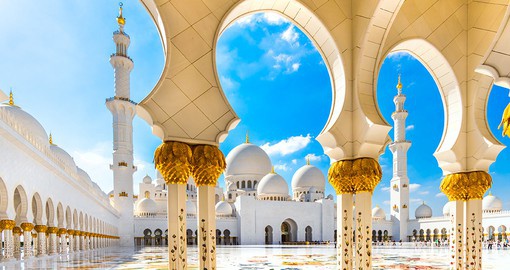 Admire the history and technique behind the UAE's largest mosque, the Sheikh Zayed Mosque
