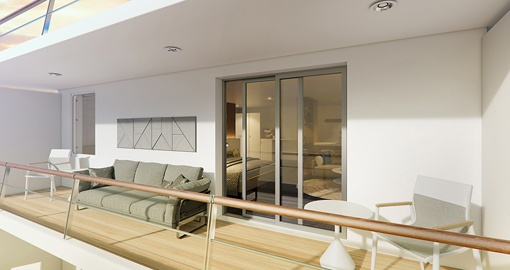 Bridge Deck Balcony Suites are 55.8 square metres.