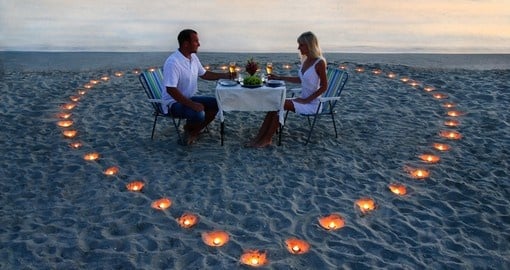 A romantic dinner on the beach can be arranged when booking one of our Maldives vacation packages