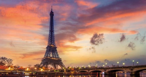 Take in the spectacular sunrise view of the Eiffel Tower in the City of Love and City of Light