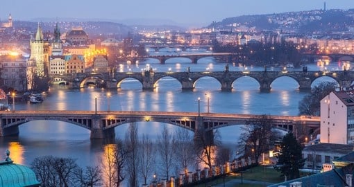 Twilight view of Bridges on Vltava