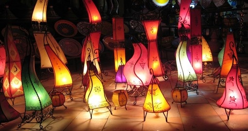 Colored ground lamps in Agadir