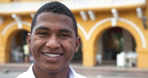 Young man in a colonial town
