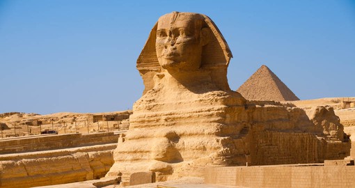 Great Sphinx rests on the Giza Plateau alongside the Great Pyramids