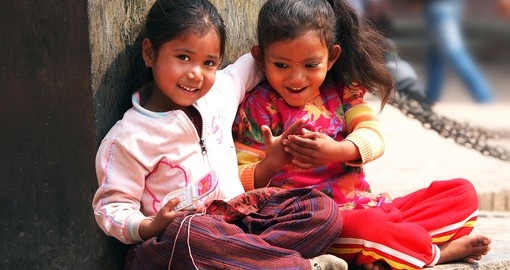 Smiling young girls from Nepal