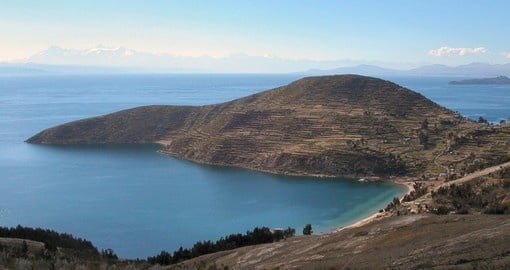 Cultivated terraces on the Island of the Sun on Lake Titicaca