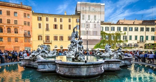 Piazza Navona is one of the largest and most beautiful piazza squares in Rome with three impressive fountains