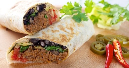 Beef burrito with red chili peppers