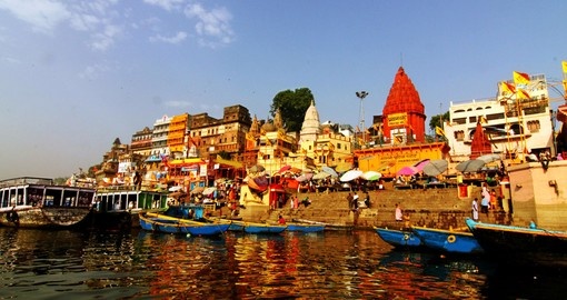 Morning at holy ghats of Varanasi, India
