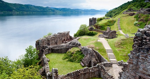 Venture through ruins at Urquhart Castle on the coast of Loch Ness
