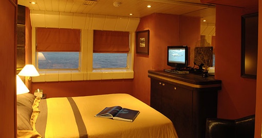 Ninamu cabin aboard the M/V Haumana that you'll call home during your Bora Bora trip.