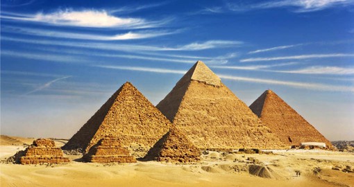 Begin your Egypt Vacation with a visit to Giza and The Great Pyramids of Menkaure, Khafre and Chufu