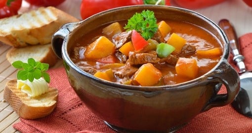 Traditional Hungarian hot goulash soup
